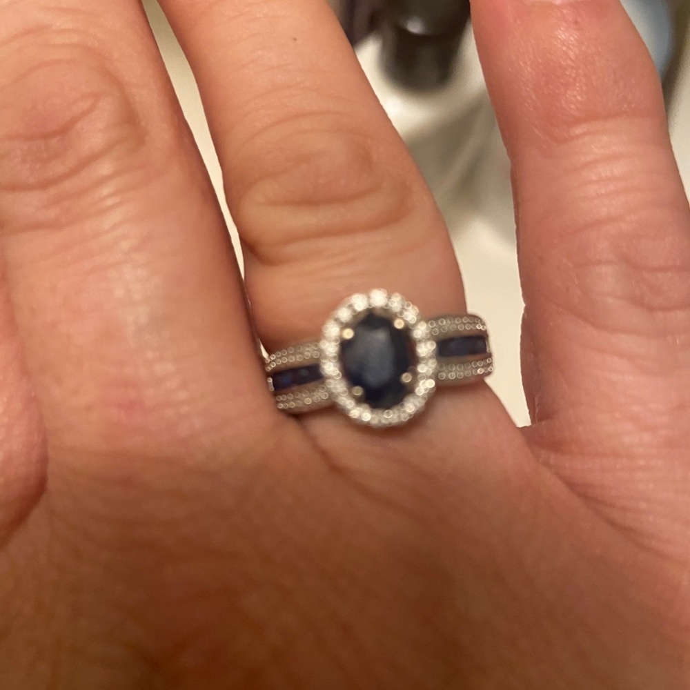 Sapphire and diamond 10 k white gold